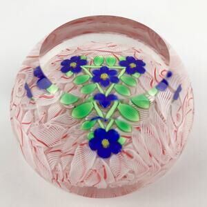 Perthshire PP47 2001 Blue Lampwork Flowers Triangular Design Lace LE Paperweight